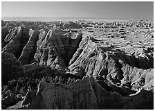 Mudstone with erosion ridges, sunrise. Badlands National Park ( black and white)