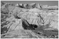 Badlands with yellow and red soils. Badlands National Park ( black and white)