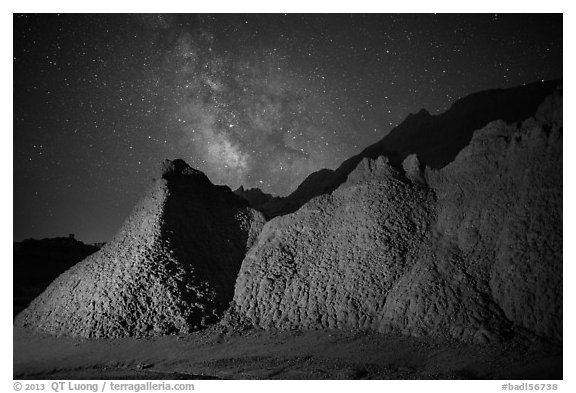 Badlands and Milky Way. Badlands National Park (black and white)