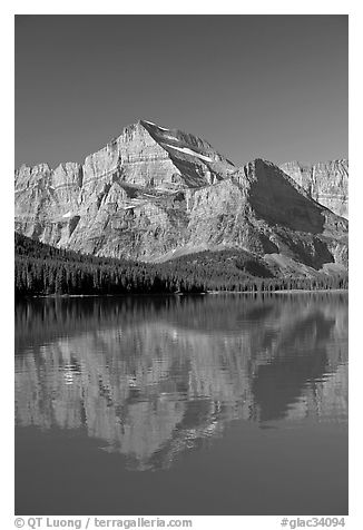 Mt Gould reflected in Lake Josephine, morning. Glacier National Park (black and white)