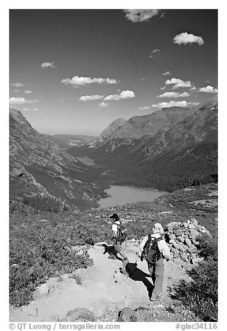 Switchback on trail, with Grinnel Lake and Josephine Lake in the background. Glacier National Park, Montana, USA.