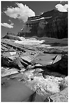 Stream, Mt Gould, and Grinnell Glacier, afternoon. Glacier National Park, Montana, USA. (black and white)