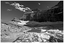 Upper Grinnell Lake with icebergs, late afternoon. Glacier National Park, Montana, USA. (black and white)