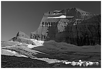 Garden wall above Upper Grinnell Lake and Glacier, late afternoon. Glacier National Park, Montana, USA. (black and white)