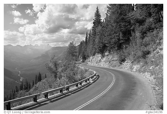 Curve on Going to the Sun road, afternoon. Glacier National Park, Montana, USA.