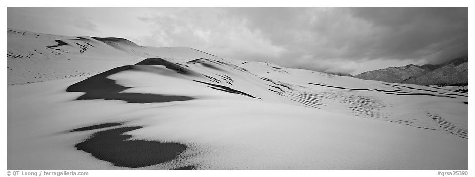 Dune field covered by snow. Great Sand Dunes National Park (black and white)