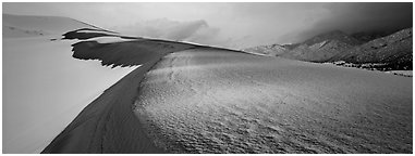 Sand dune scenery in winter. Great Sand Dunes National Park (Panoramic black and white)