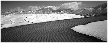 Scenic view of dunes in winter. Great Sand Dunes National Park (Panoramic black and white)