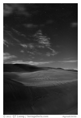 Dunes with starry sky at night. Great Sand Dunes National Park, Colorado, USA.