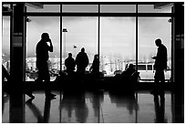 Looking out Jackson Hole Airport lobby. Grand Teton National Park, Wyoming, USA. (black and white)