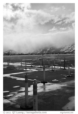Jackson Hole Airport tarmac, winter. Grand Teton National Park, Wyoming, USA.