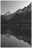 Leigh Lake with Tetons reflected, sunset. Grand Teton National Park ( black and white)
