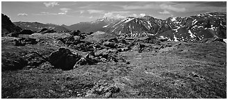 Alpine tundra scenery. Rocky Mountain National Park (Panoramic black and white)