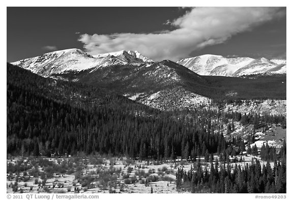 Late winter rockies landscape. Rocky Mountain National Park (black and white)