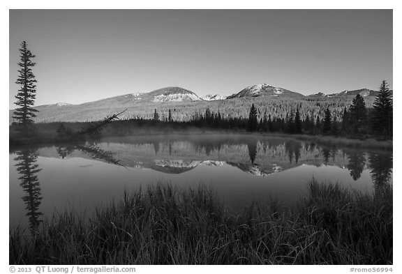 Beaver pond and Never Summer Mountains. Rocky Mountain National Park (black and white)