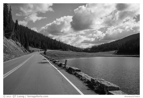 Trail Ridge Road and Poudre Lake. Rocky Mountain National Park (black and white)