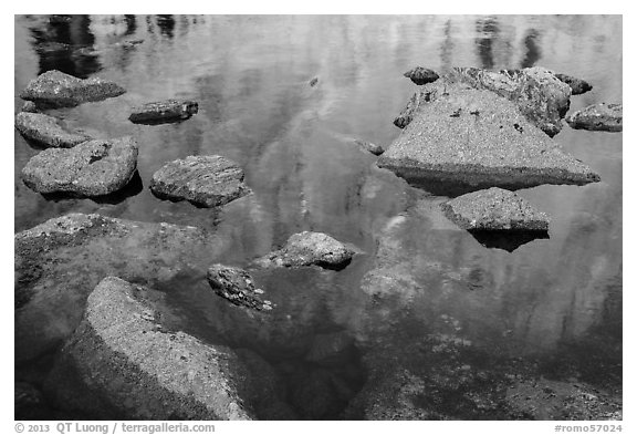 Longs Peak reflections in Chasm Lake. Rocky Mountain National Park (black and white)