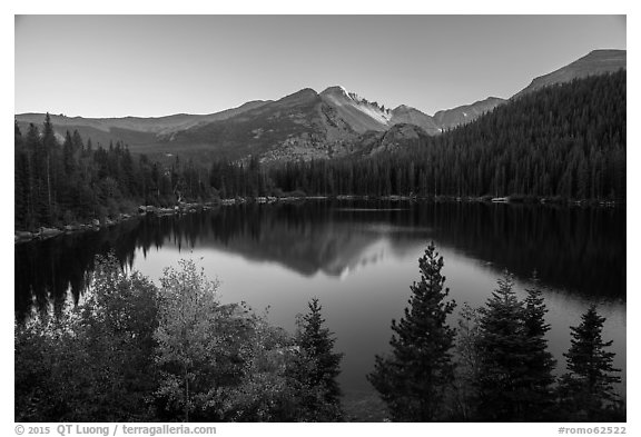 Bear Lake and Longs Peak in autumn. Rocky Mountain National Park (black and white)