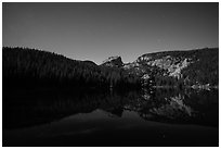Hallet Peak reflected in Bear Lake at night. Rocky Mountain National Park ( black and white)
