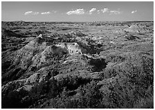 Painted Canyon, late afternoon. Theodore Roosevelt National Park, North Dakota, USA. (black and white)