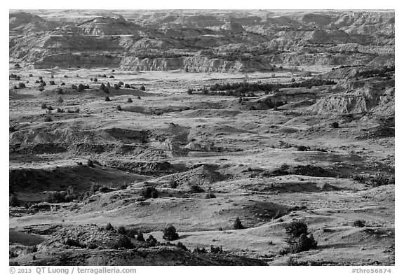 Grasslands and badlands, Painted Canyon. Theodore Roosevelt National Park (black and white)