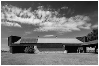 Painted Canyon Visitor Center. Theodore Roosevelt National Park, North Dakota, USA. (black and white)