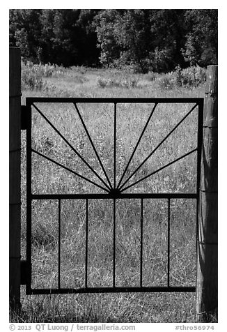 Entrance gate to Elkhorn Ranch homestead. Theodore Roosevelt National Park, North Dakota, USA.