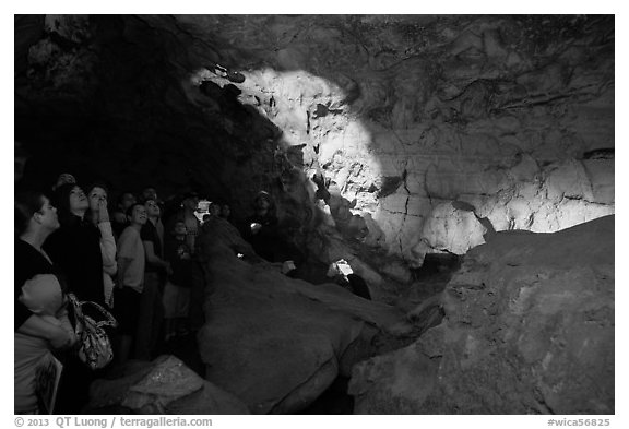 Tour group listening to ranger. Wind Cave National Park (black and white)