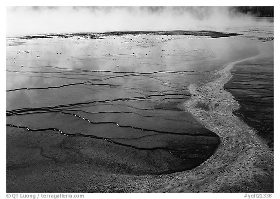 Colorful streak and terraces, Great Prismatic Springs. Yellowstone National Park (black and white)