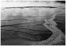 Colorful streak and terraces, Great Prismatic Springs. Yellowstone National Park ( black and white)