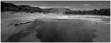 Thermal scenery with hot springs. Yellowstone National Park (Panoramic black and white)