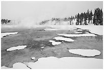 Chromatic Spring in winter. Yellowstone National Park, Wyoming, USA. (black and white)