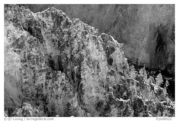 Rock wall in Grand Canyon of the Yellowstone. Yellowstone National Park (black and white)