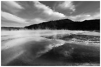 Grand Prismatic Springs with reflected clouds. Yellowstone National Park ( black and white)