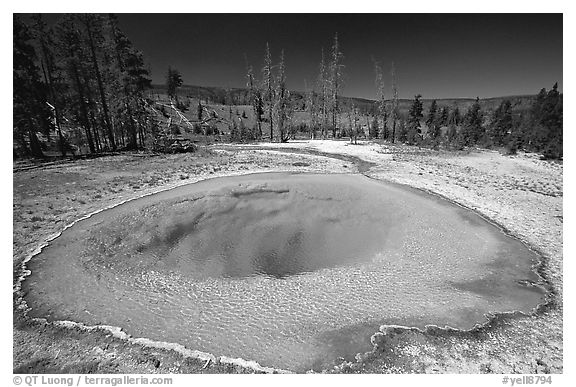 Morning Glory Pool, midday. Yellowstone National Park (black and white)