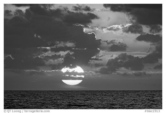 Sun rises over the Atlantic ocean. Biscayne National Park (black and white)