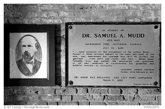 Plate commemorating Dr Mudd's imprisonment. Dry Tortugas National Park, Florida, USA.