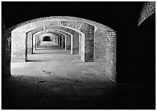 Gunroom in Fort Jefferson. Dry Tortugas National Park, Florida, USA. (black and white)