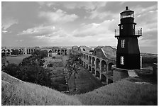 Fort Jefferson lighthouse, dawn. Dry Tortugas National Park, Florida, USA. (black and white)