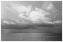 Storm clouds above ocean. Dry Tortugas National Park, Florida, USA. (black and white)