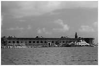 Fort Jefferson from water. Dry Tortugas National Park, Florida, USA. (black and white)