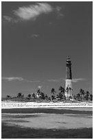 Loggerhead Light, palm trees and turquoise waters. Dry Tortugas National Park, Florida, USA. (black and white)
