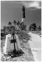 Memorail and Loggerhead Light. Dry Tortugas National Park, Florida, USA. (black and white)