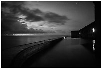 Fort Jefferson at dusk with stars. Dry Tortugas National Park, Florida, USA. (black and white)