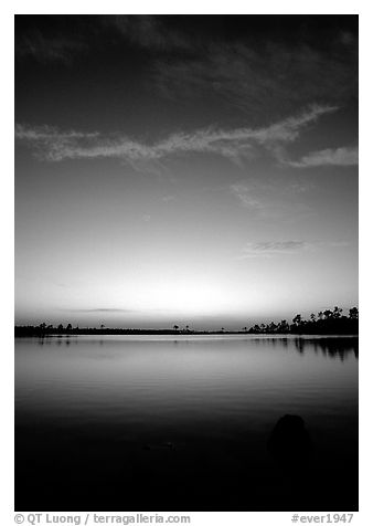 Sky and Pine Glades Lake, dusk. Everglades National Park (black and white)