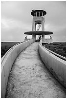 Observation tower and visitors, Shark Valley. Everglades National Park ( black and white)