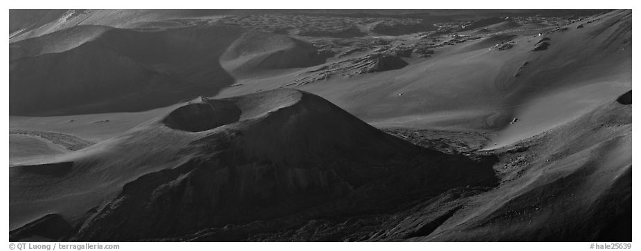 Volcanic landforms with cinder cones. Haleakala National Park (black and white)