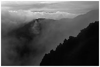 Ridges and clouds, Haleakala crater. Haleakala National Park, Hawaii, USA. (black and white)