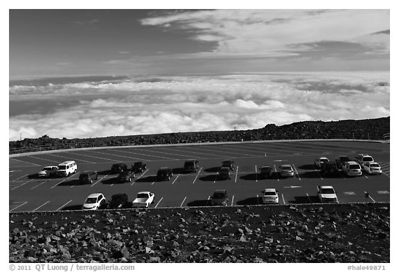 Parking lot, Halekala Crater summit. Haleakala National Park, Hawaii, USA.