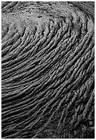 Circular ripples of flowing pahoehoe lava. Hawaii Volcanoes National Park, Hawaii, USA. (black and white)
